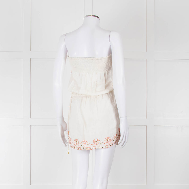 Melissa Odabash Cream Orange Embroidered Strapless Sun Dress