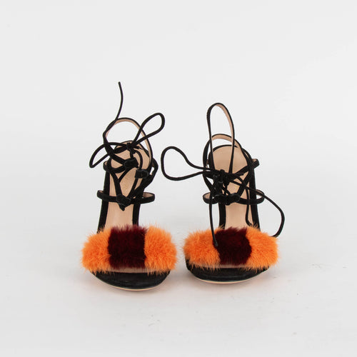 Gianvito Rossi Black Tie Ankle Mink Toe Heels
