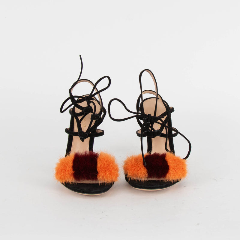 Gianvito Rossi Black Tie Ankle Mink Toe Heels