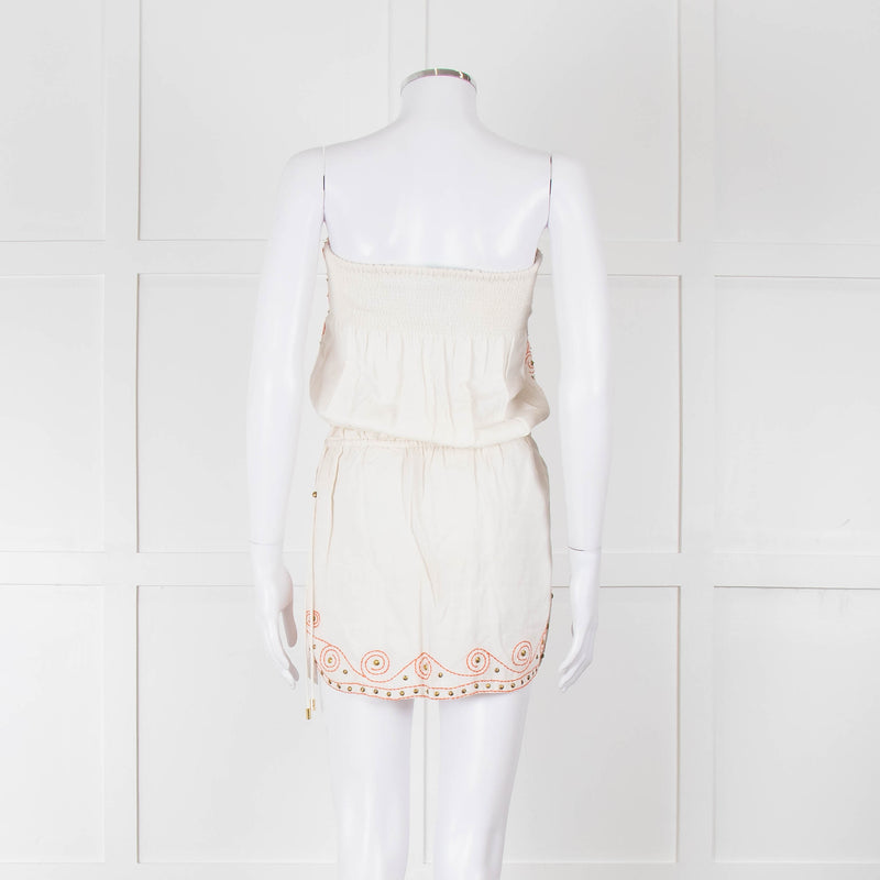 Melissa Odabash Cream Orange Embroidered Strapless Sun Dress