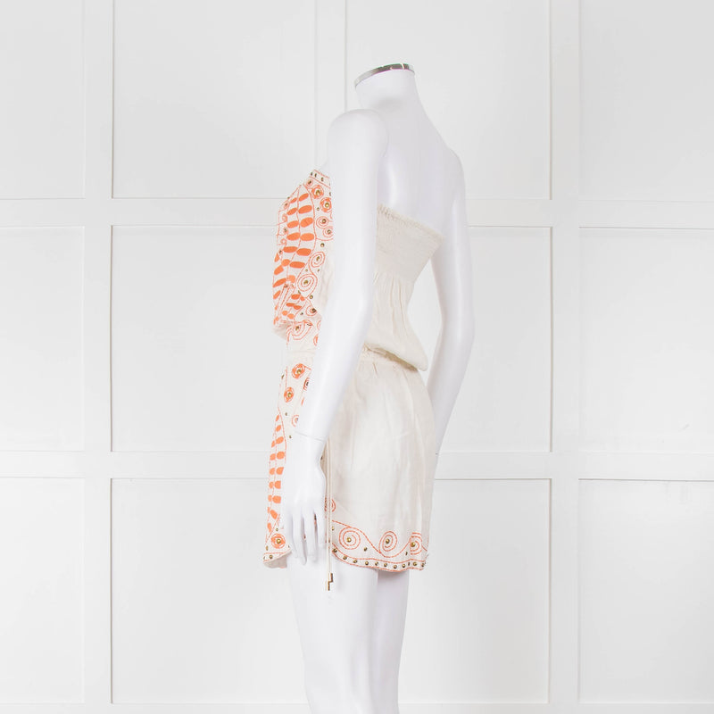 Melissa Odabash Cream Orange Embroidered Strapless Sun Dress