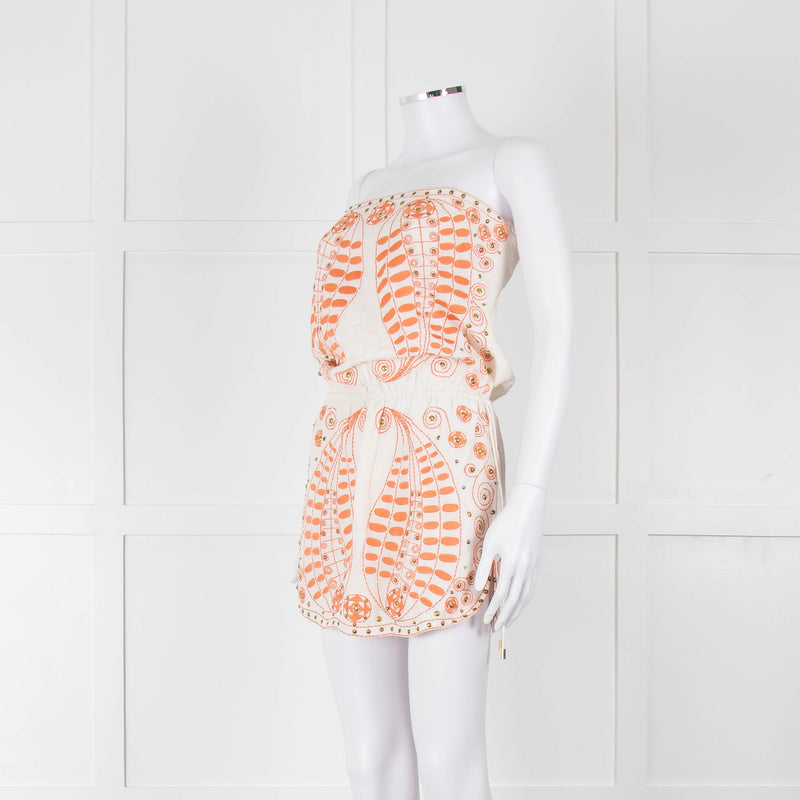 Melissa Odabash Cream Orange Embroidered Strapless Sun Dress