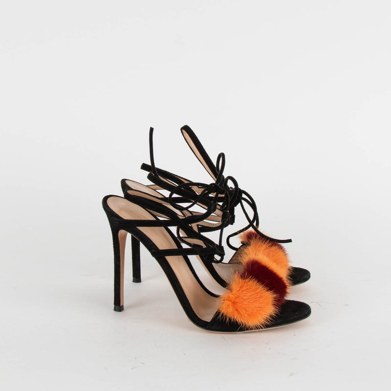 Gianvito Rossi Black Tie Ankle Mink Toe Heels