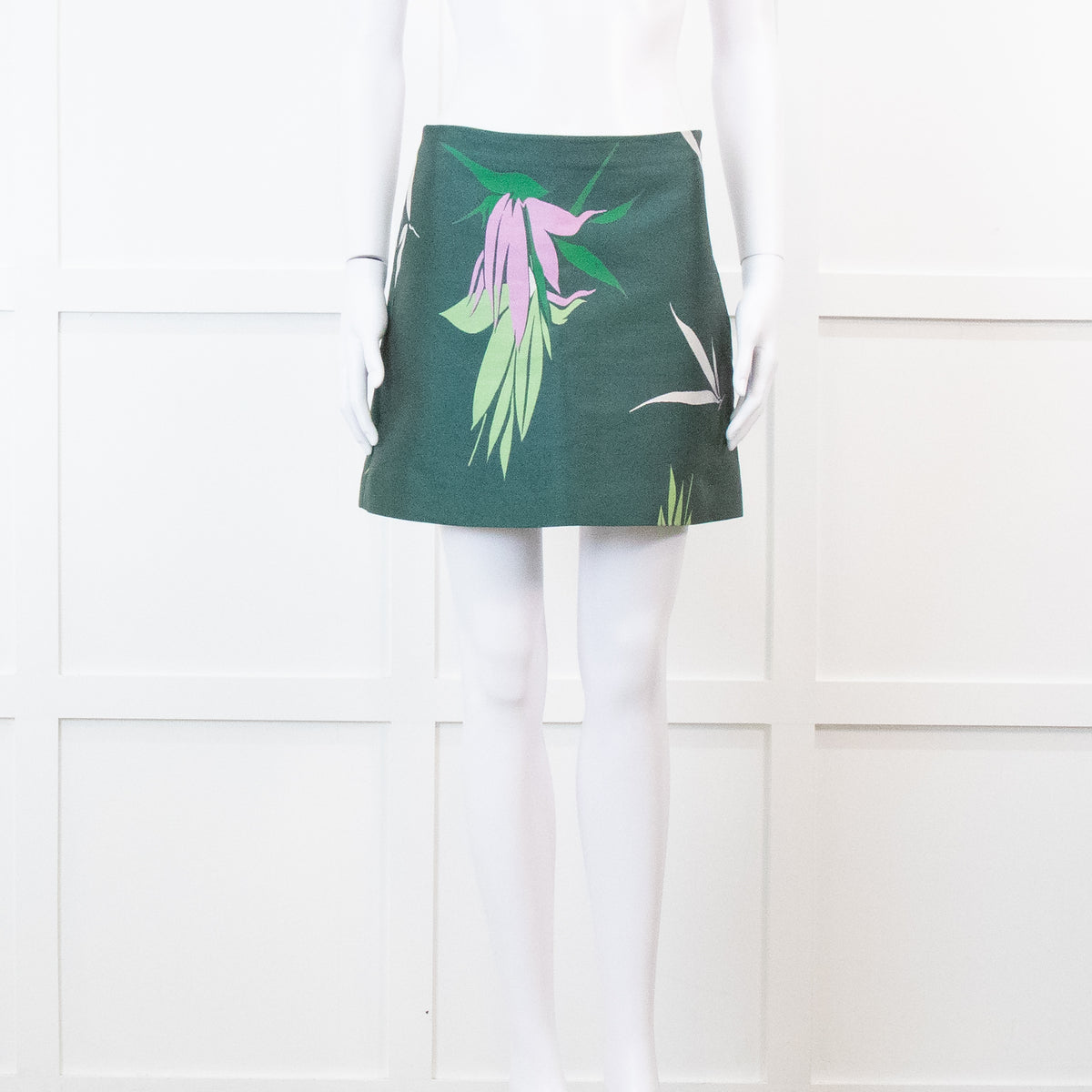 Marni Green Leaf Print A Line Mini Skirt