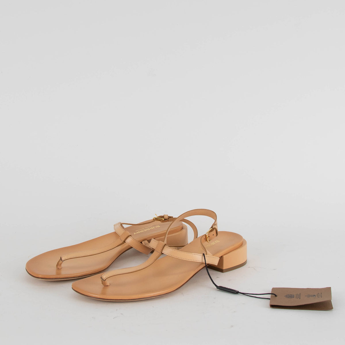 Burberry Beige Leather T-Bar Flat Sandals