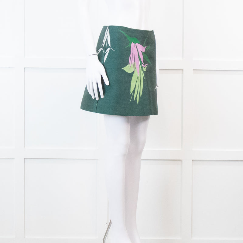 Marni Green Leaf Print A Line Mini Skirt