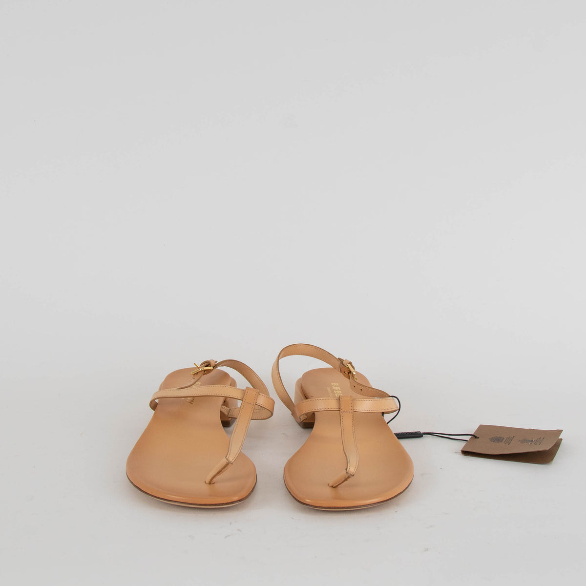 Burberry Beige Leather T-Bar Flat Sandals