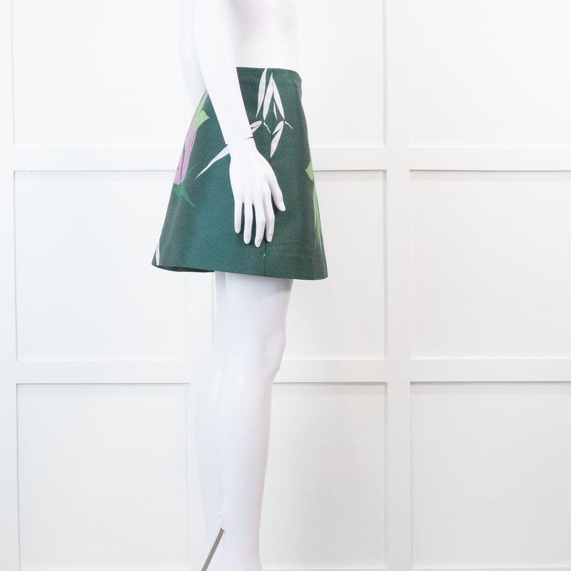 Marni Green Leaf Print A Line Mini Skirt