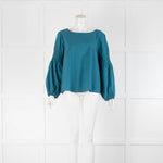 Merlette Turquoise Cotton Smock Sleeve Top