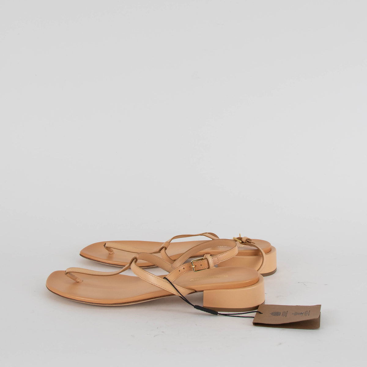 Burberry Beige Leather T-Bar Flat Sandals