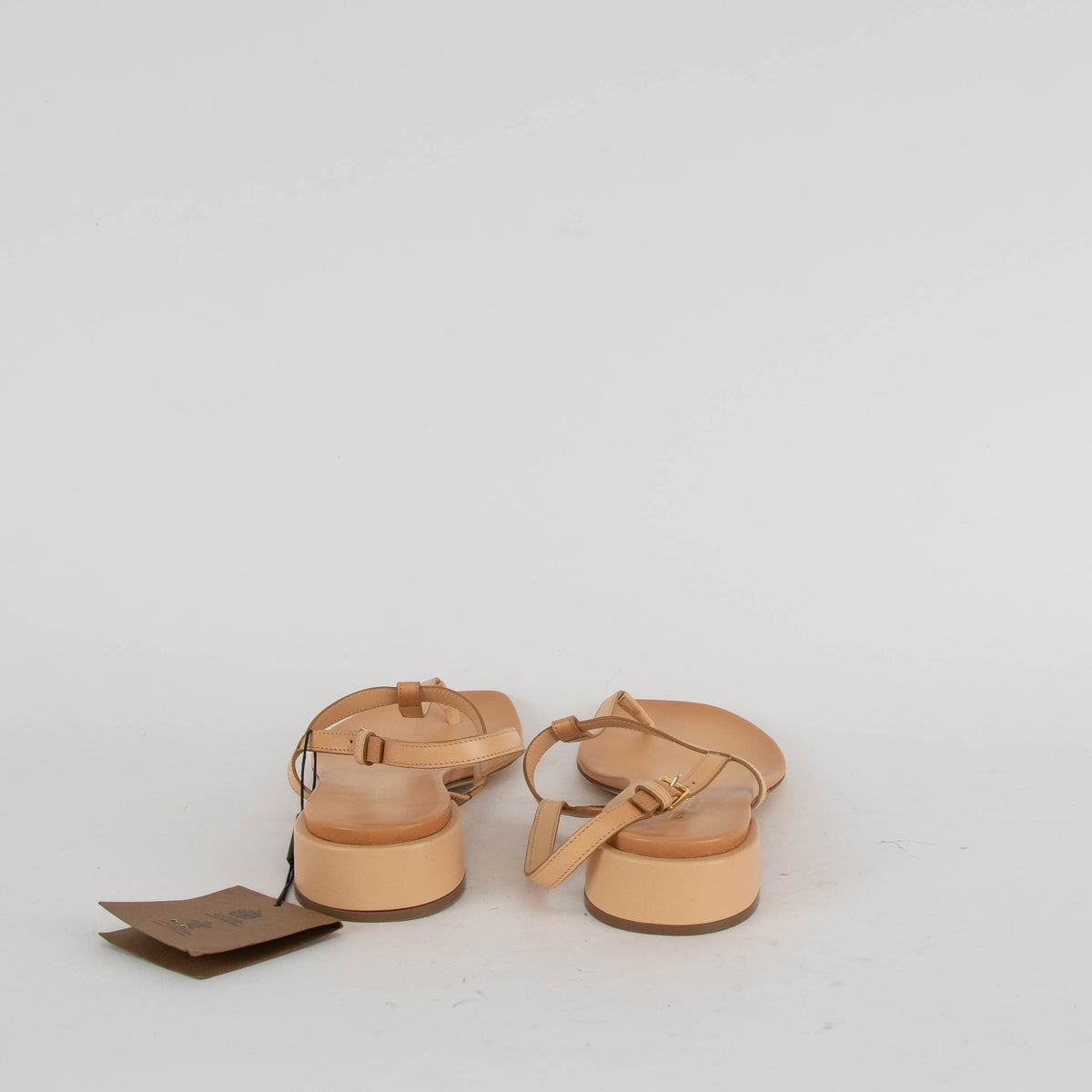 Burberry Beige Leather T-Bar Flat Sandals