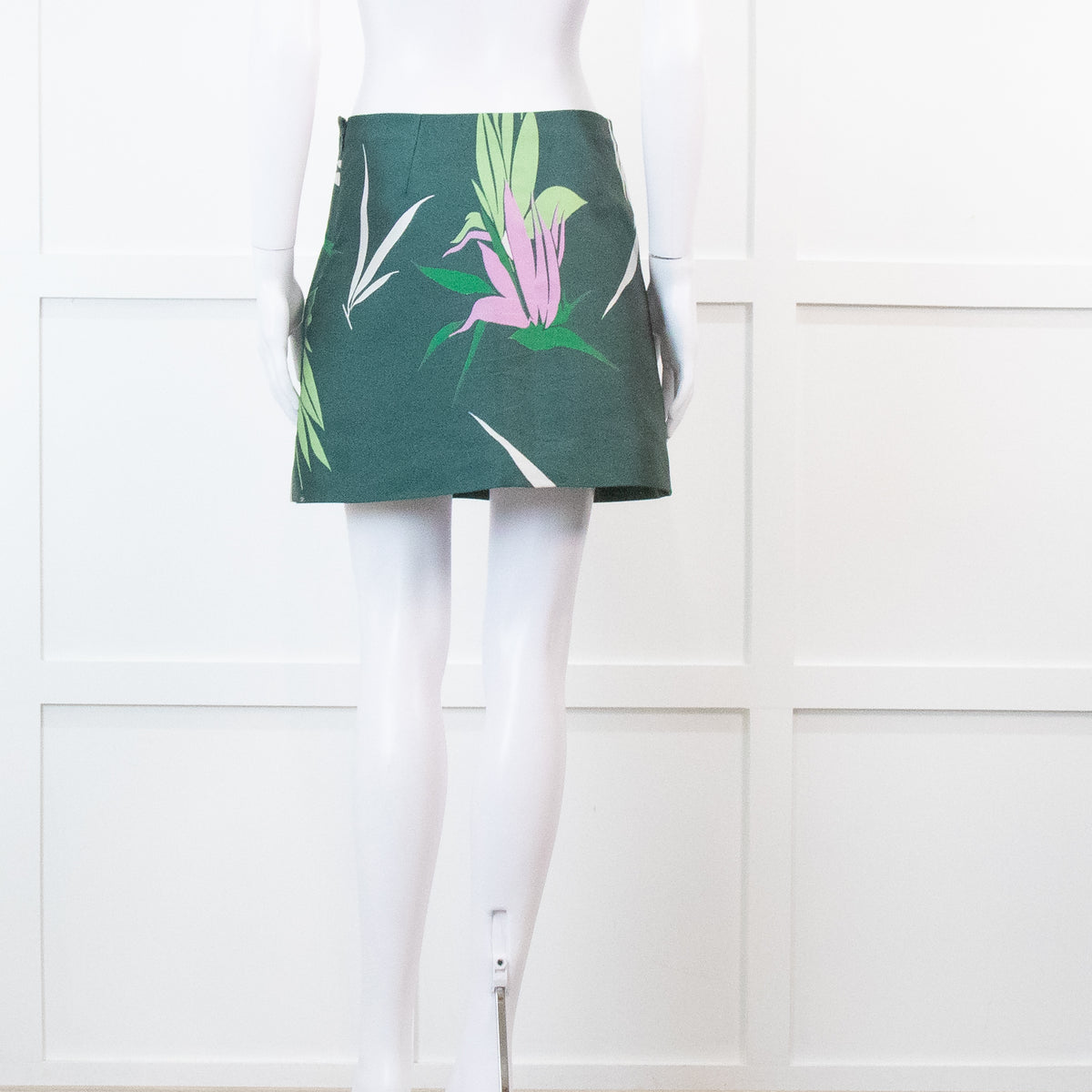 Marni Green Leaf Print A Line Mini Skirt