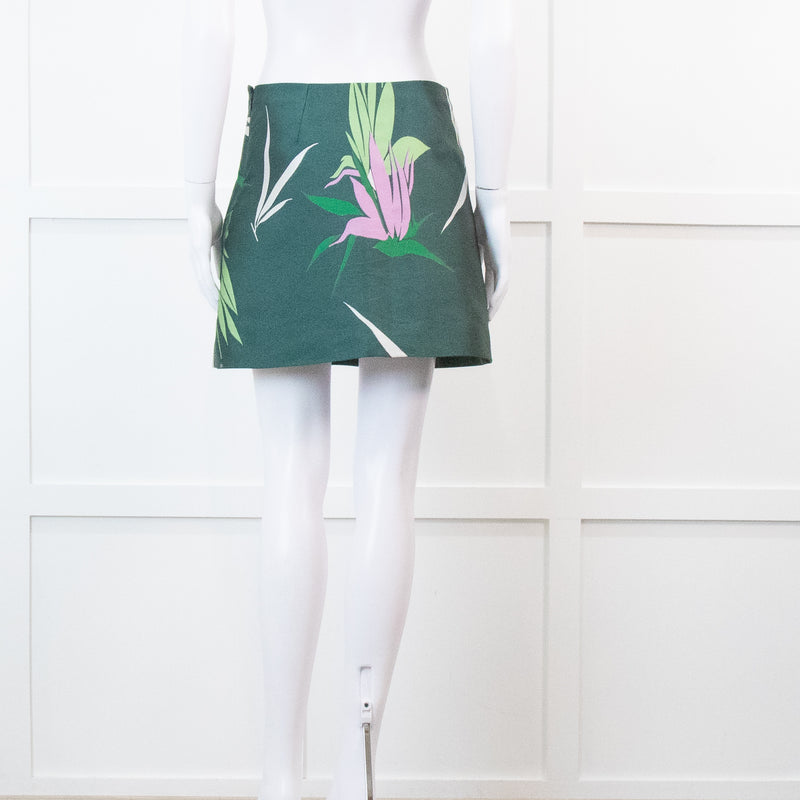 Marni Green Leaf Print A Line Mini Skirt