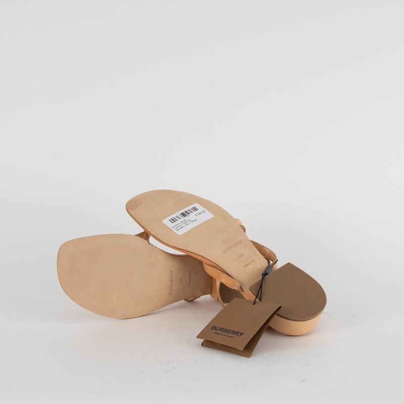 Burberry Beige Leather T-Bar Flat Sandals