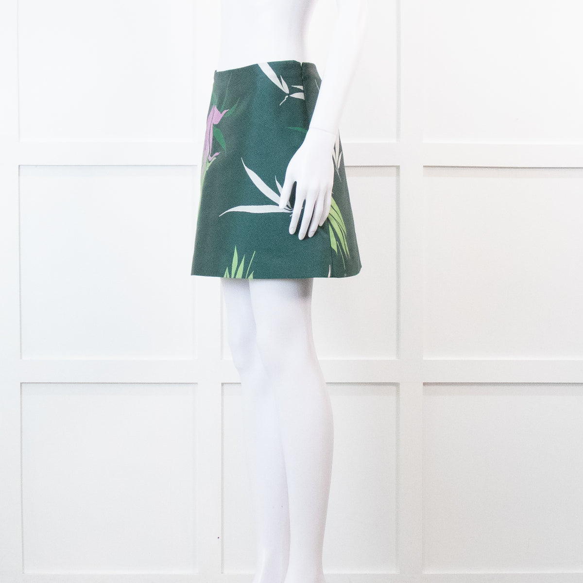 Marni Green Leaf Print A Line Mini Skirt