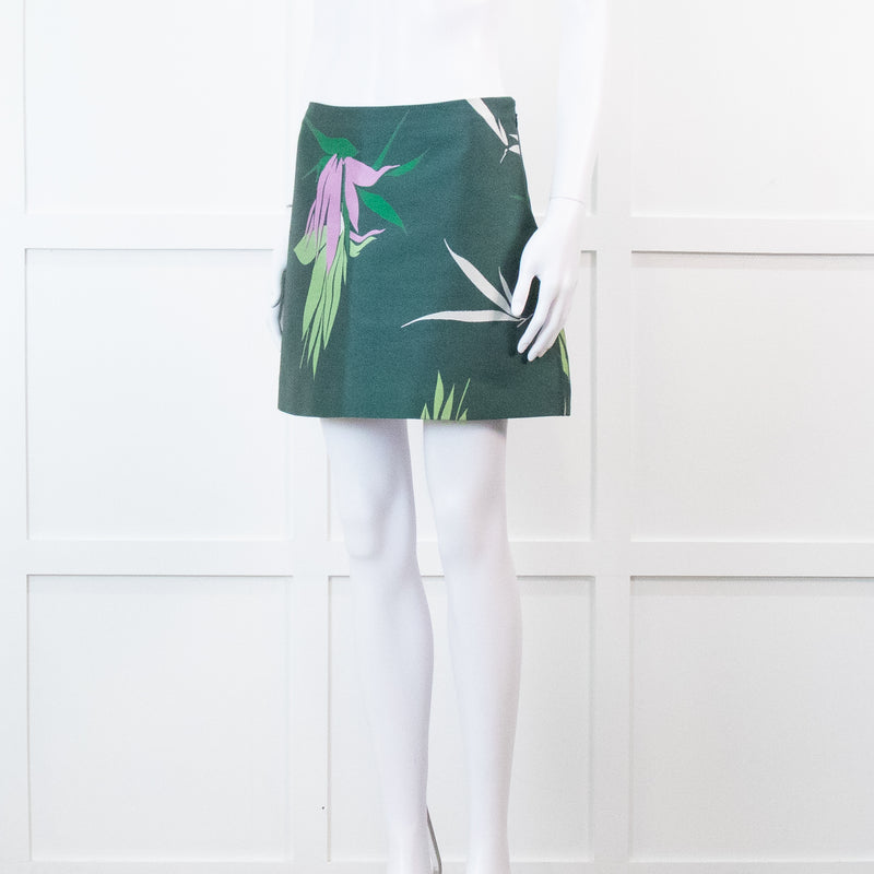 Marni Green Leaf Print A Line Mini Skirt