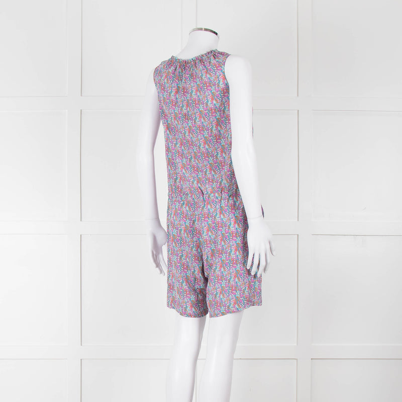Ridley Purple Blue Floral Silk Sleeveless Playsuit