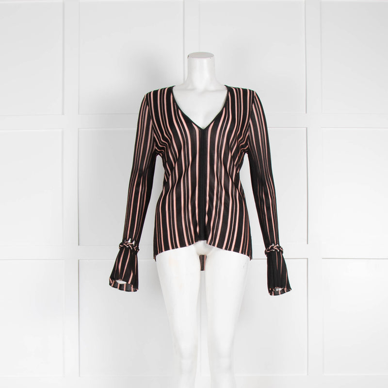 Diane Von Furstenberg Black & Pink Stripe Shirley Knitted Blouse