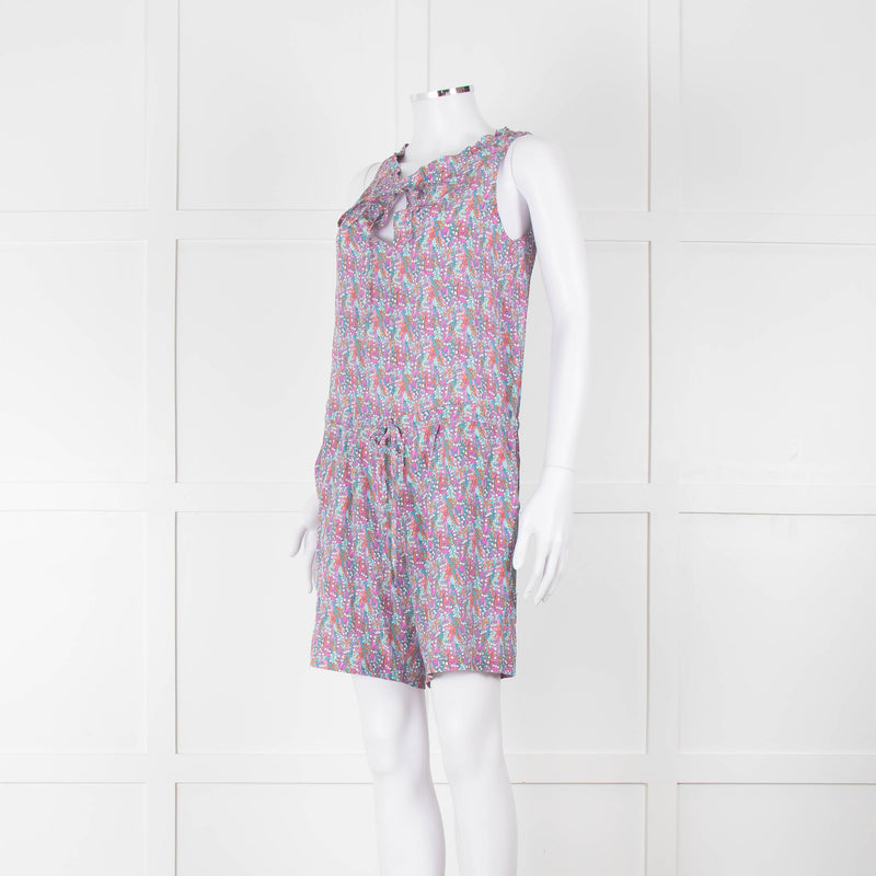 Ridley Purple Blue Floral Silk Sleeveless Playsuit