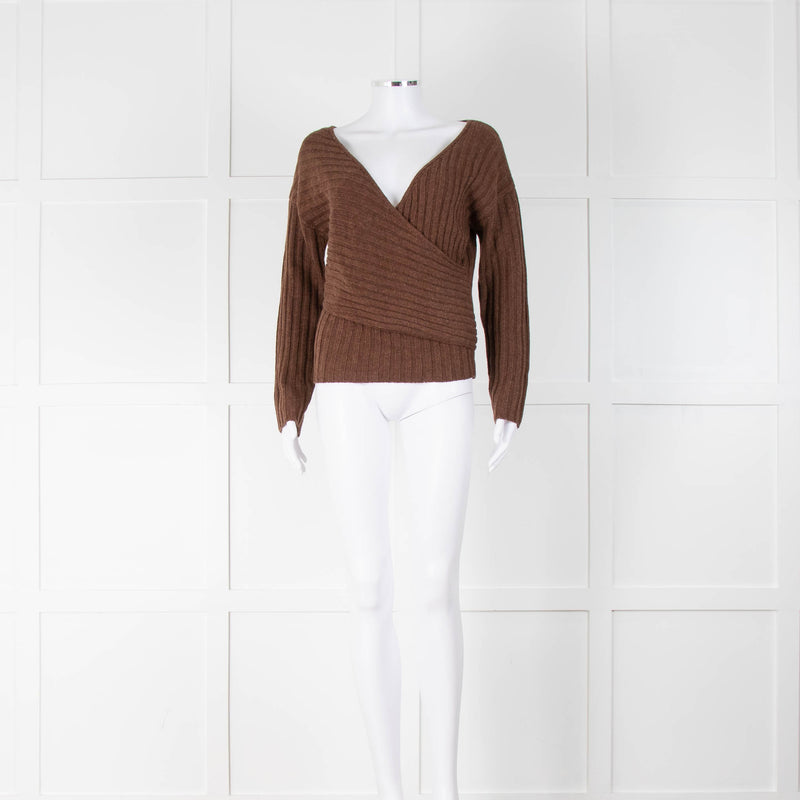 L'Agence Brown Knitted Wrap Jumper