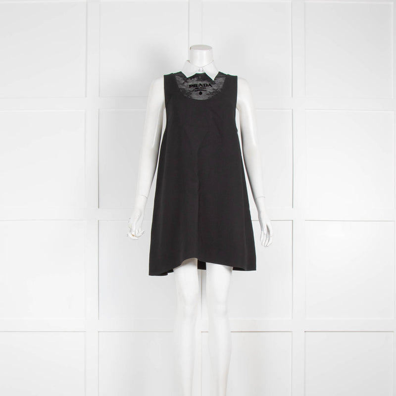 Prada Black Embroidered Cady Sleeveless Mini Dress