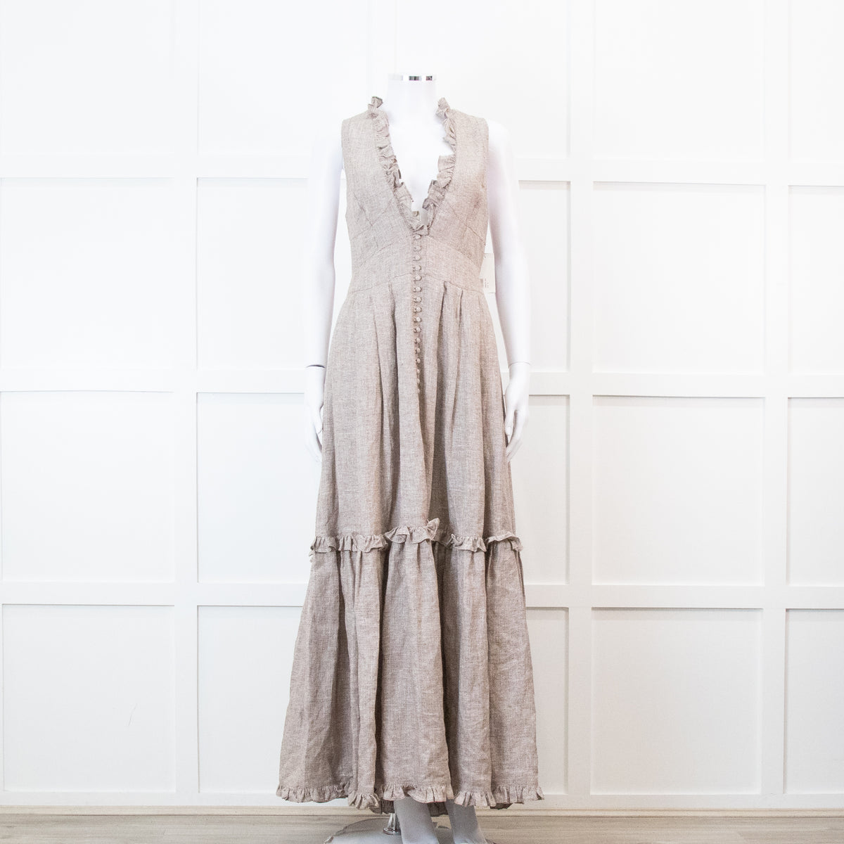 Joslin Juliet Brown Check Tiered Ruffle Maxi Dress