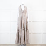 Joslin Juliet Brown Check Tiered Ruffle Maxi Dress