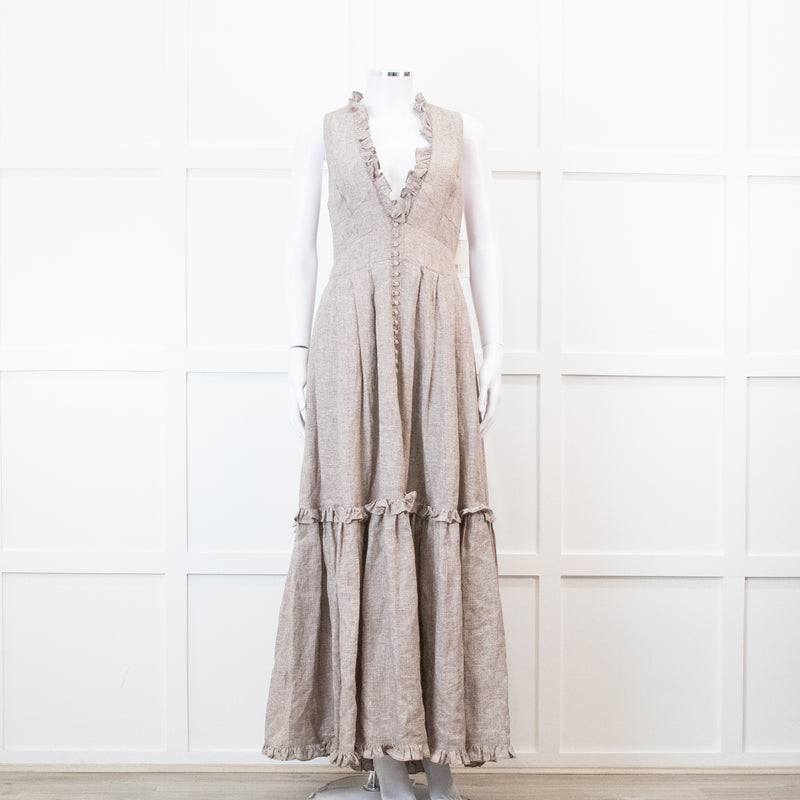 Joslin Juliet Brown Check Tiered Ruffle Maxi Dress