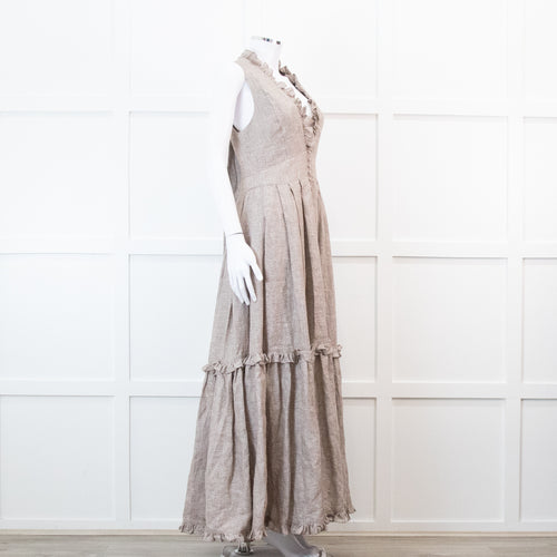 Joslin Juliet Brown Check Tiered Ruffle Maxi Dress