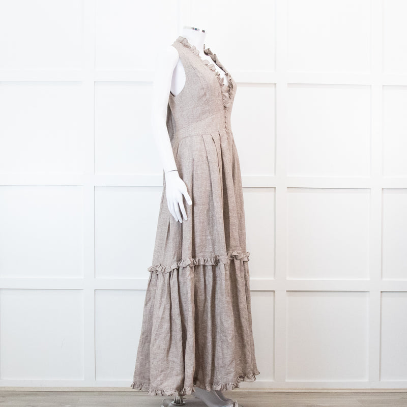 Joslin Juliet Brown Check Tiered Ruffle Maxi Dress