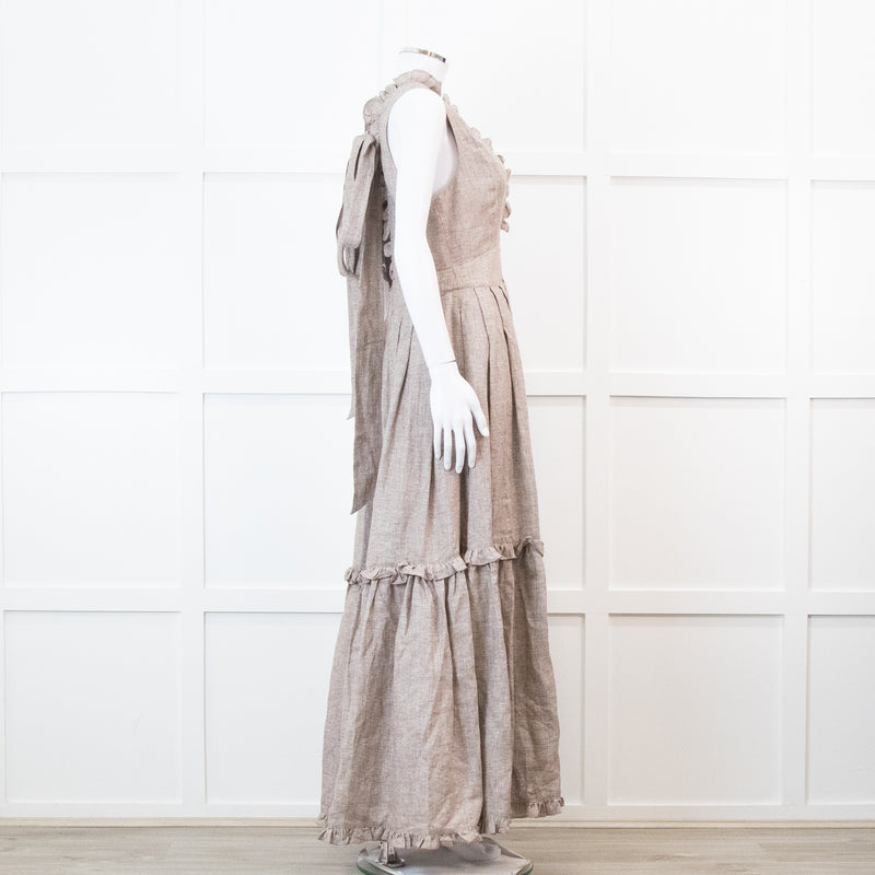 Joslin Juliet Brown Check Tiered Ruffle Maxi Dress