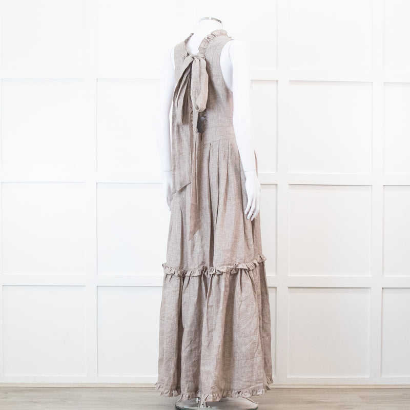Joslin Juliet Brown Check Tiered Ruffle Maxi Dress