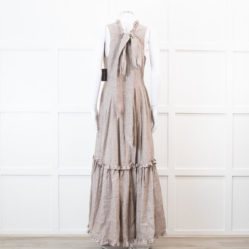 Joslin Juliet Brown Check Tiered Ruffle Maxi Dress