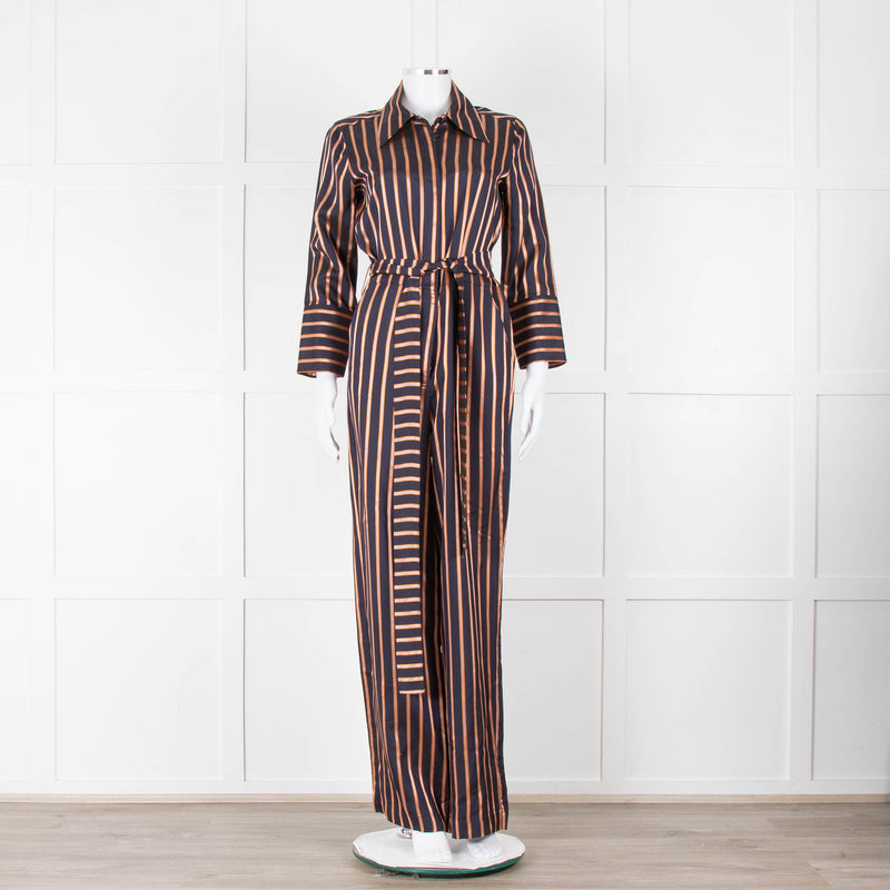 MIH Black Bronze Striped Long Sleeve Belted  Jumpsuit