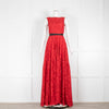 Carolina Herrera Red Lace Backless Sleeveless Evening Dress