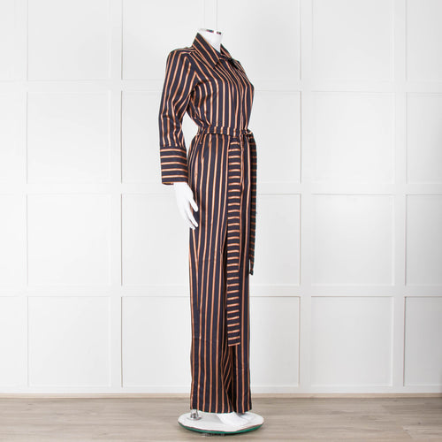 MIH Black Bronze Striped Long Sleeve Belted  Jumpsuit