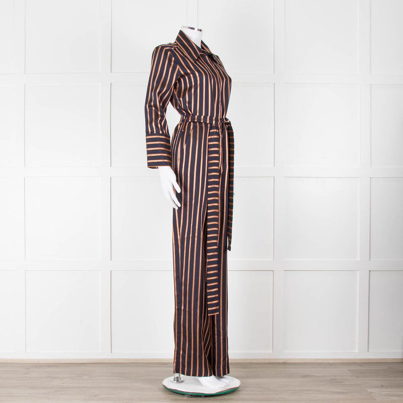 MIH Black Bronze Striped Long Sleeve Belted  Jumpsuit