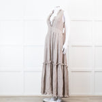 Joslin Juliet Brown Check Tiered Ruffle Maxi Dress