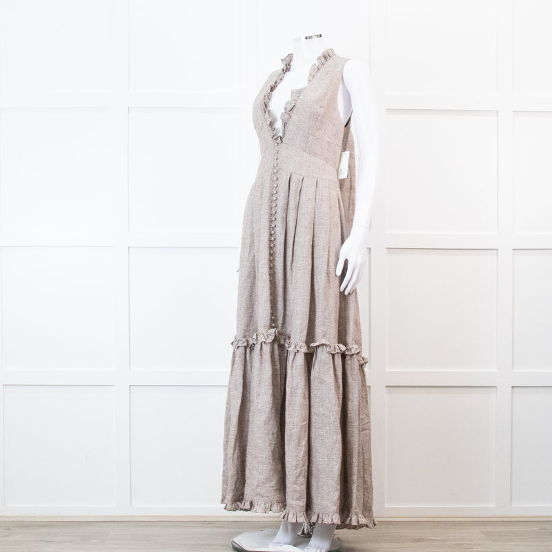 Joslin Juliet Brown Check Tiered Ruffle Maxi Dress