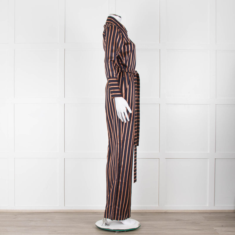MIH Black Bronze Striped Long Sleeve Belted  Jumpsuit