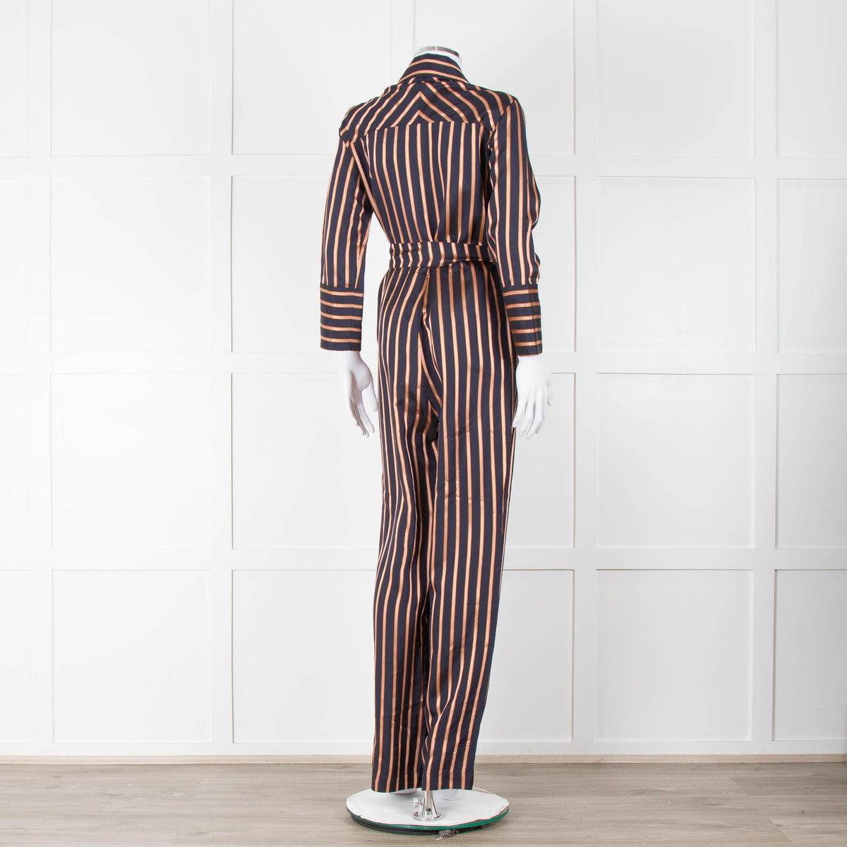 MIH Black Bronze Striped Long Sleeve Belted  Jumpsuit