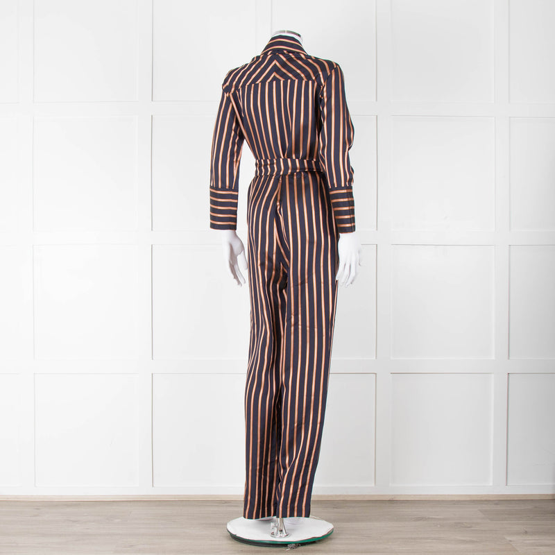 MIH Black Bronze Striped Long Sleeve Belted  Jumpsuit