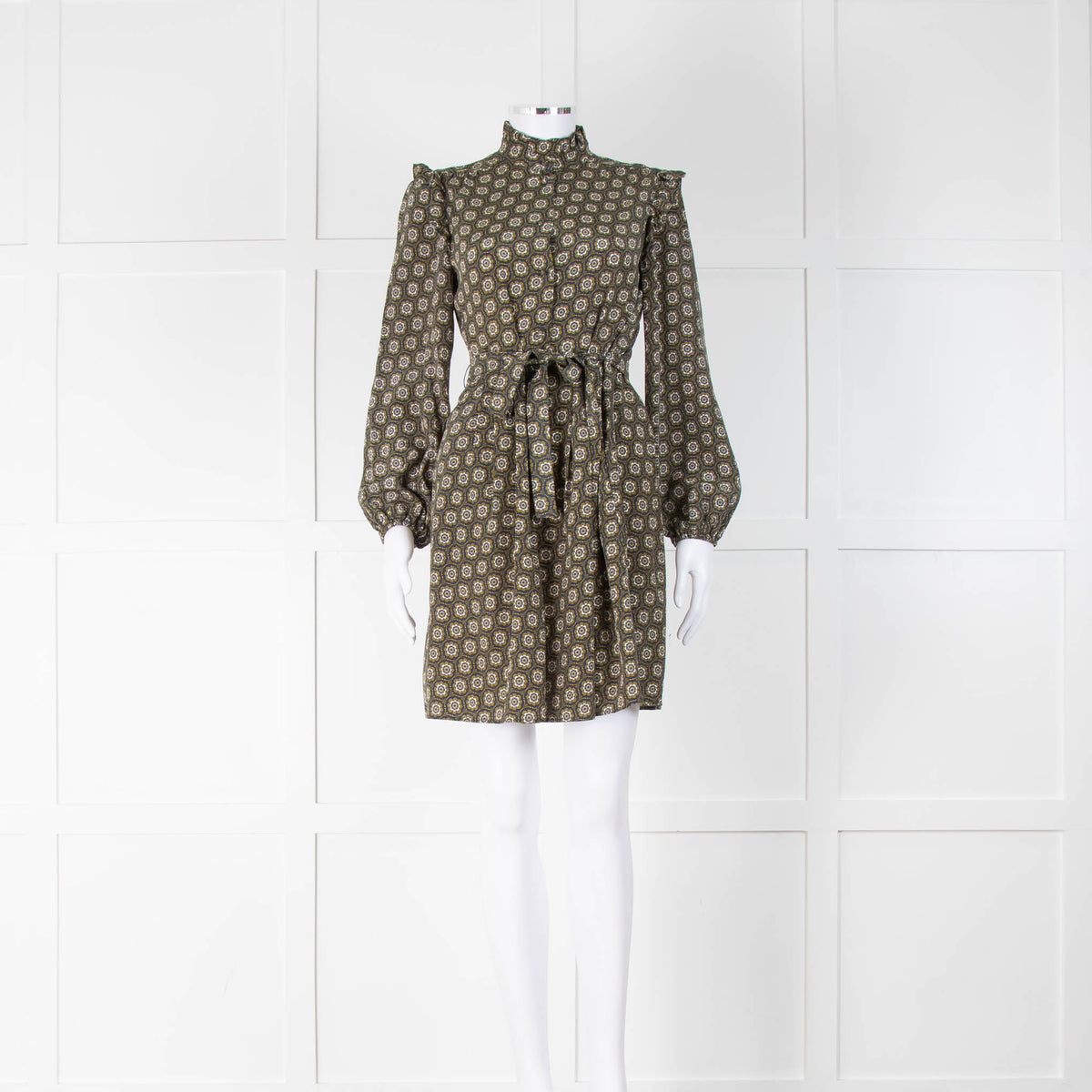 Weekend Max Mara Navy Green Floral Long Sleeve Mini Dress