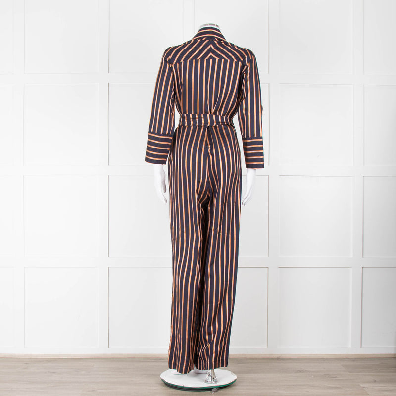 MIH Black Bronze Striped Long Sleeve Belted  Jumpsuit