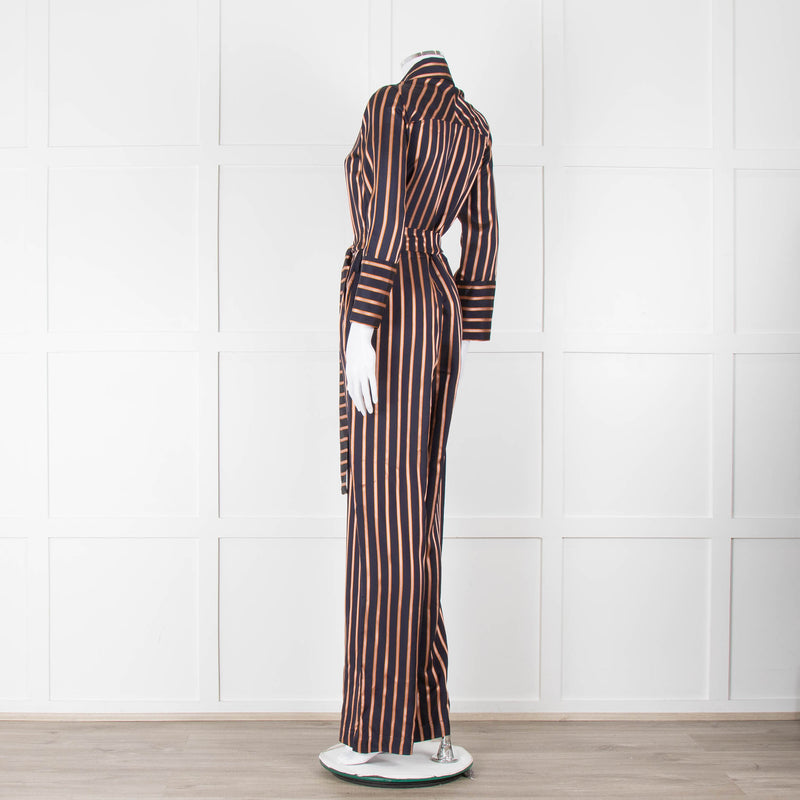 MIH Black Bronze Striped Long Sleeve Belted  Jumpsuit