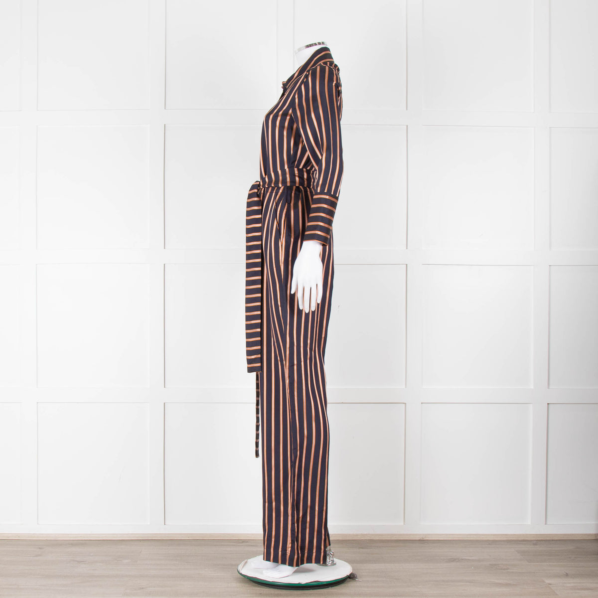 MIH Black Bronze Striped Long Sleeve Belted  Jumpsuit