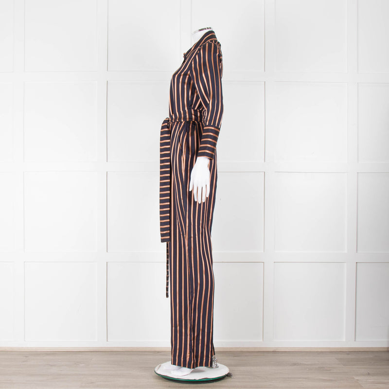 MIH Black Bronze Striped Long Sleeve Belted  Jumpsuit