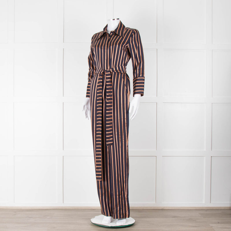 MIH Black Bronze Striped Long Sleeve Belted  Jumpsuit