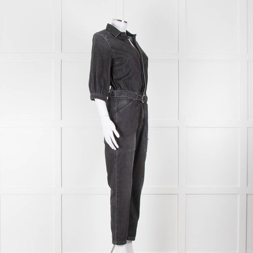 Ba&sh Black Denim Belted Jumpsuit