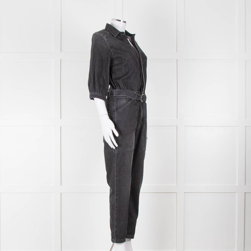 Ba&sh Black Denim Belted Jumpsuit